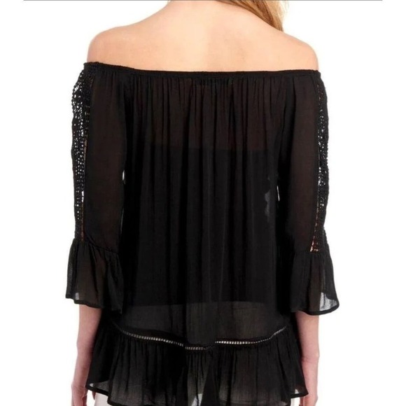 Fever Off Shoulder Peasant Top Blouse Black Size Small - Picture 13 of 13
